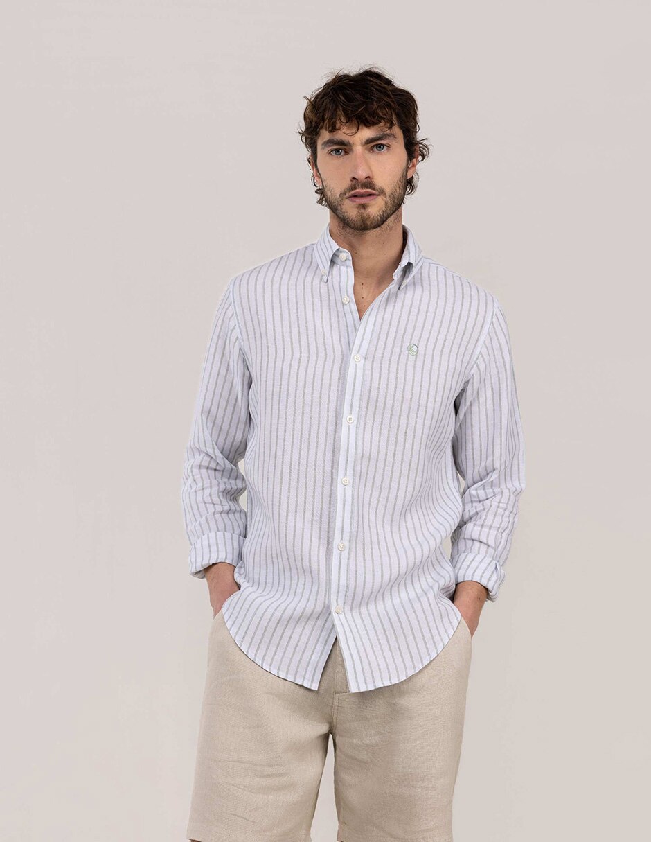 Camisa de lino manga larga para hombre 5