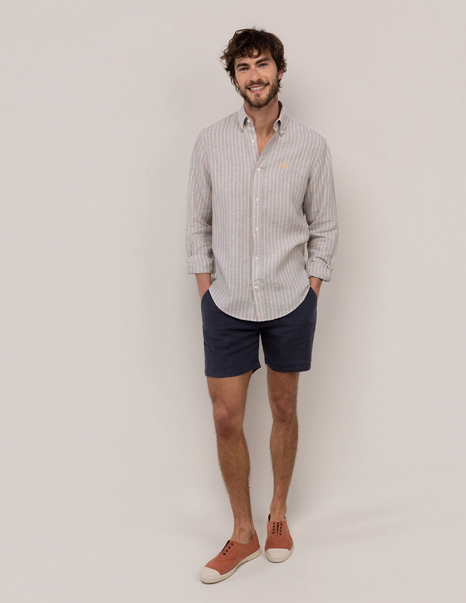 Camisa/sobrecamisa casual de lino manga larga para hombre 2