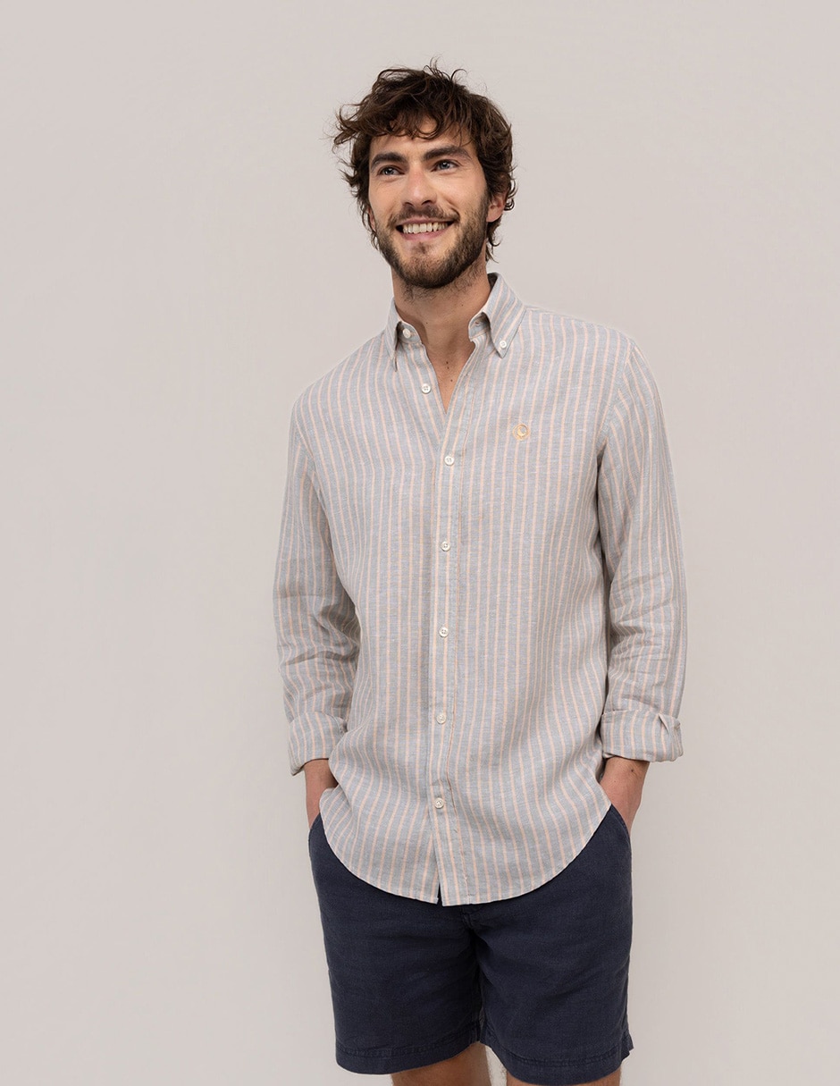 Camisa/sobrecamisa casual de lino manga larga para hombre 3