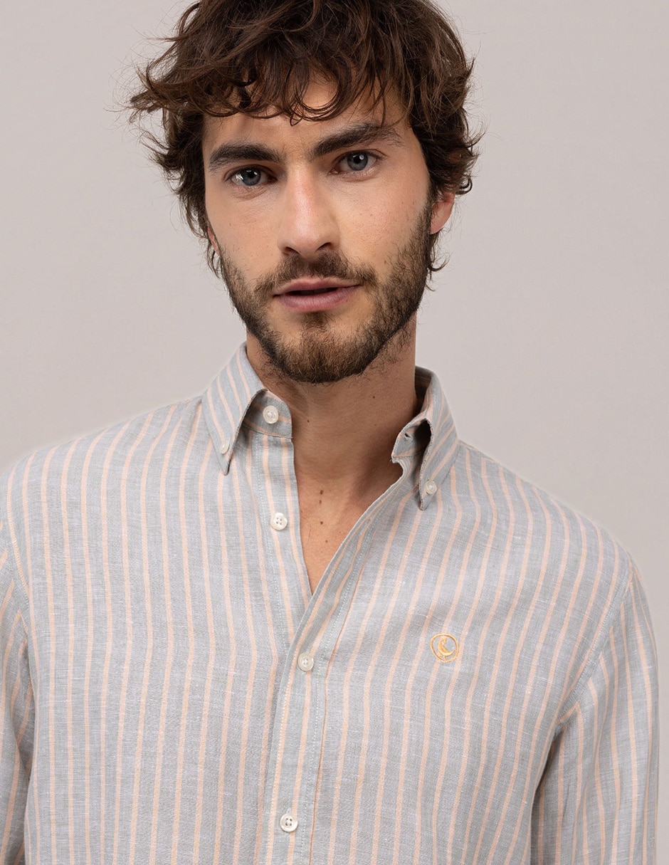 Camisa/sobrecamisa casual de lino manga larga para hombre 4