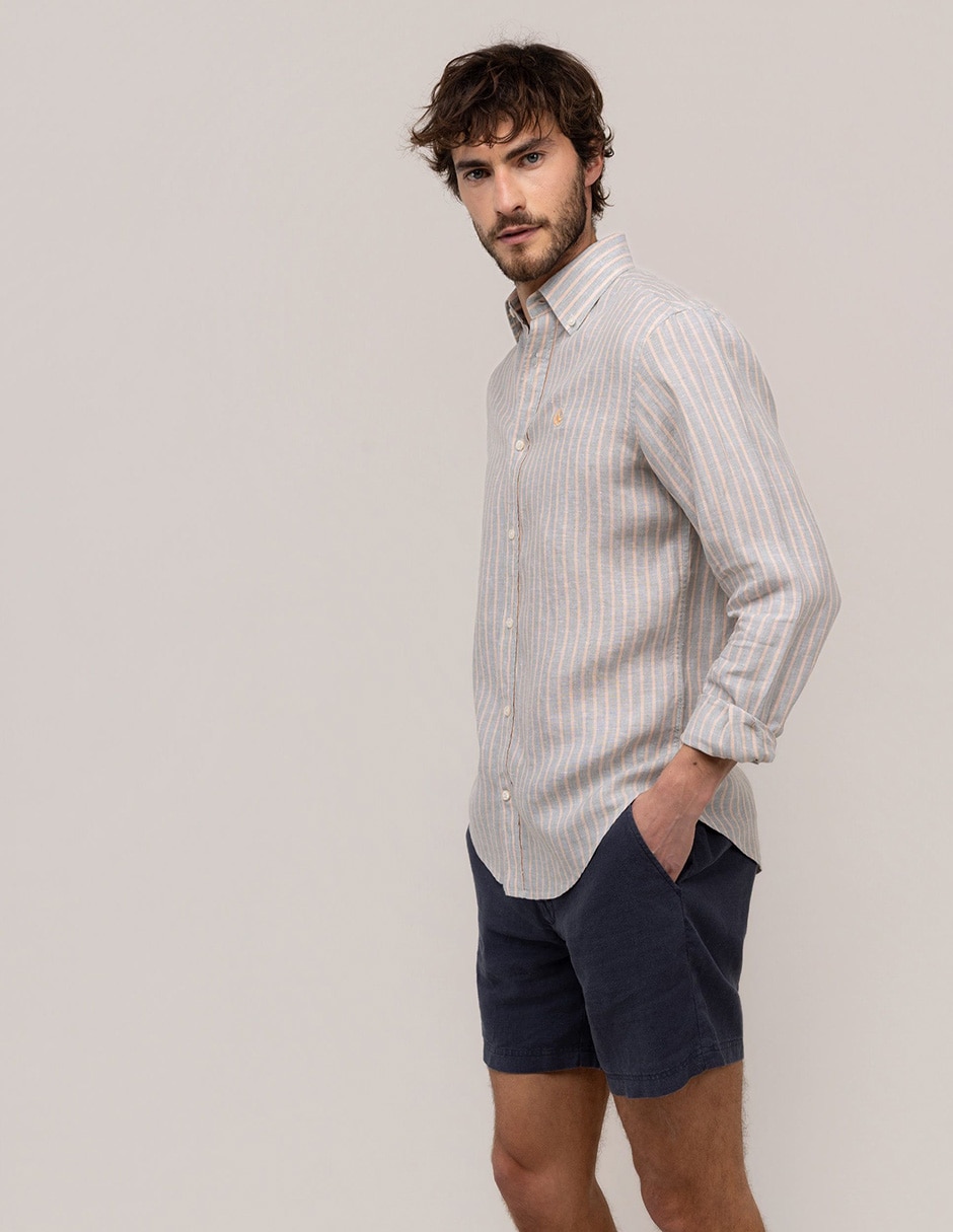 Camisa/sobrecamisa casual de lino manga larga para hombre 5