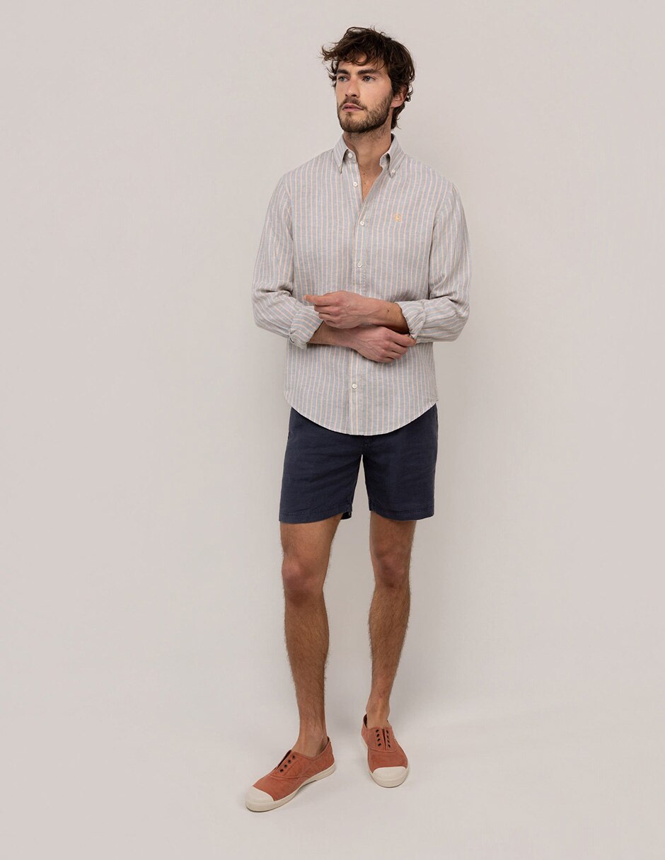 Camisa/sobrecamisa casual de lino manga larga para hombre 7