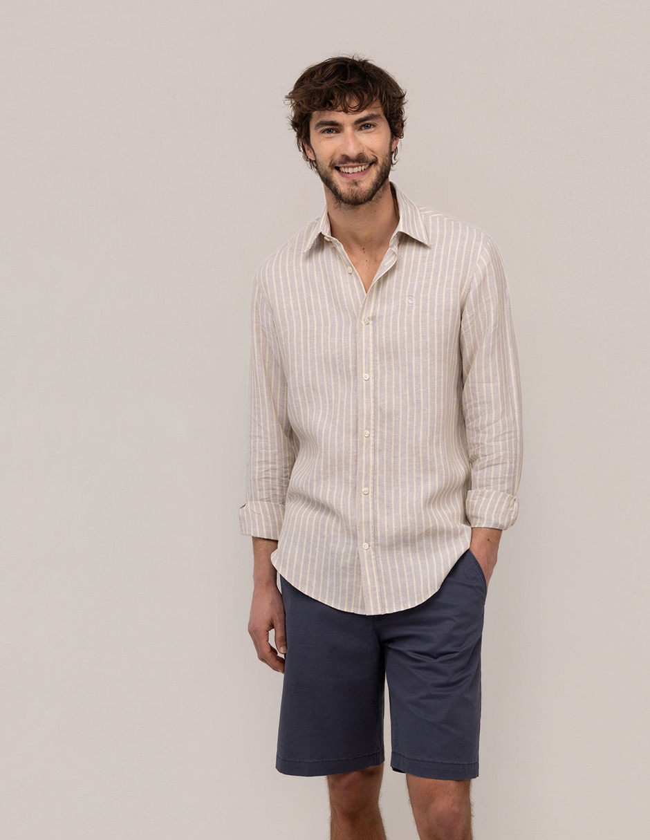 Camisa casual El Ganso de lino manga larga para hombre