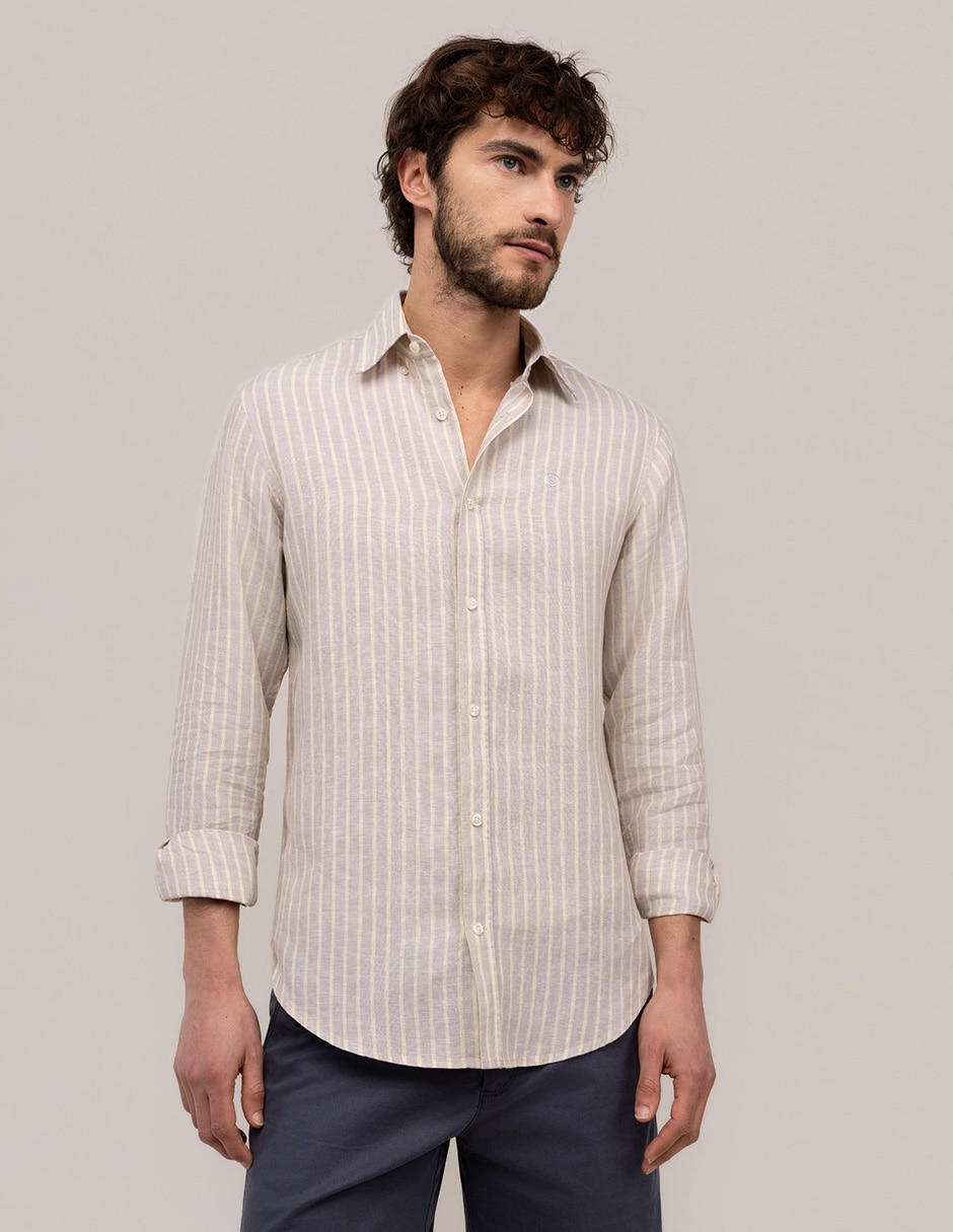 Camisa casual El Ganso de lino manga larga para hombre