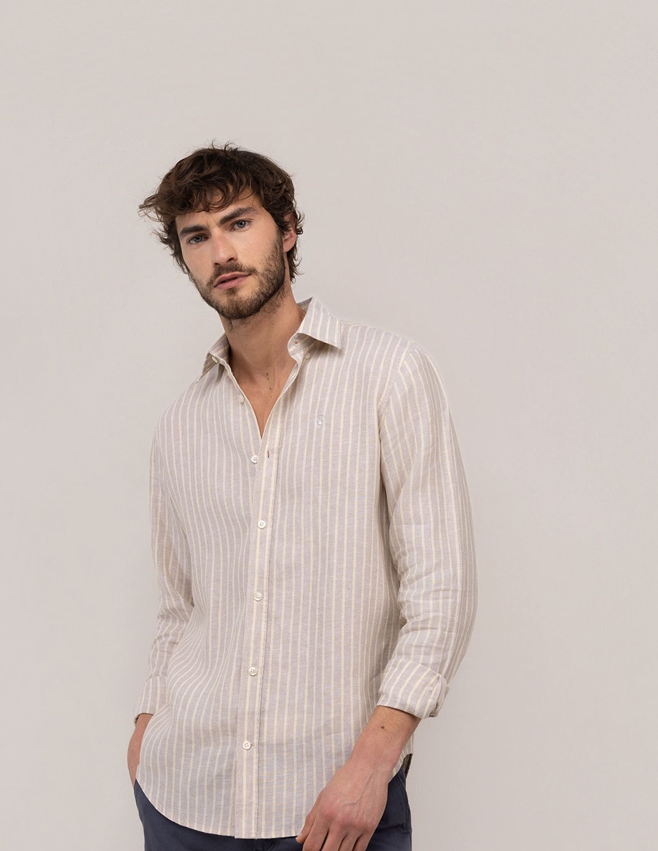 Camisa casual El Ganso de lino manga larga para hombre