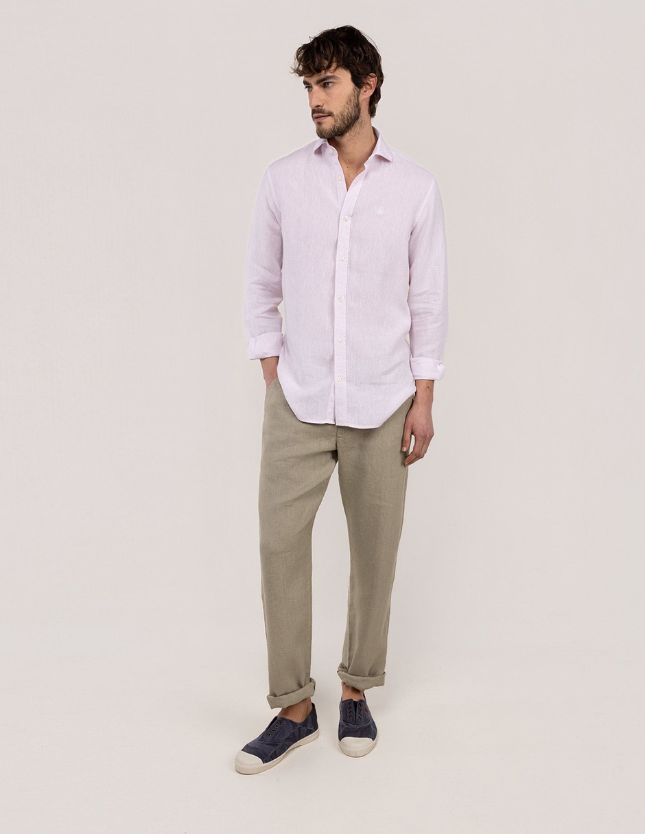 Camisa casual El Ganso de lino manga larga para hombre