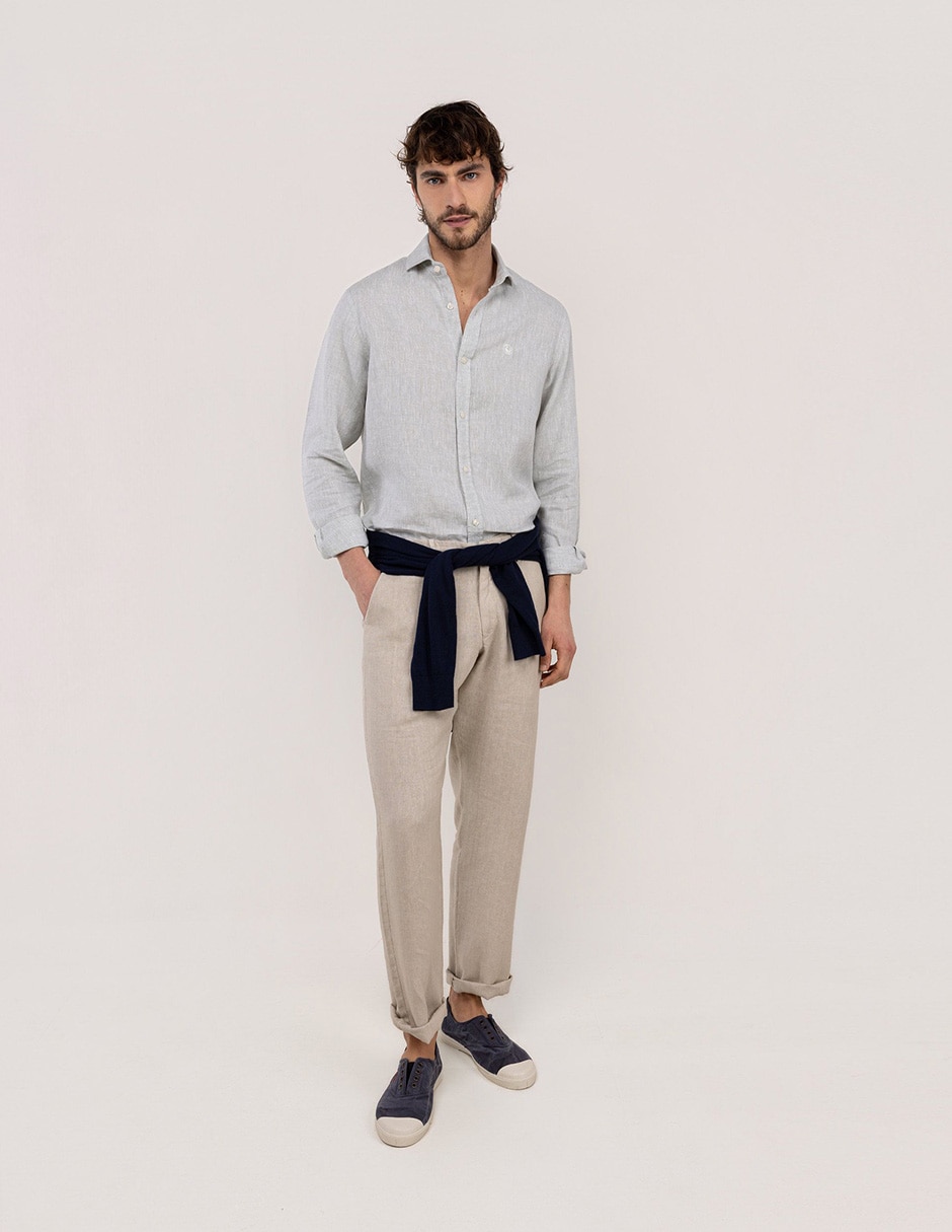 Camisa/sobrecamisa casual de lino manga larga para hombre 2