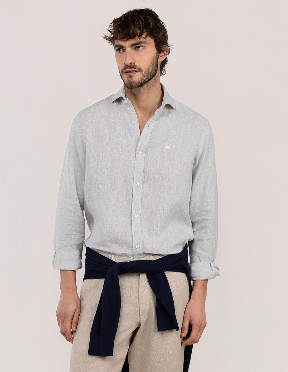 Camisa/sobrecamisa casual de lino manga larga para hombre 4