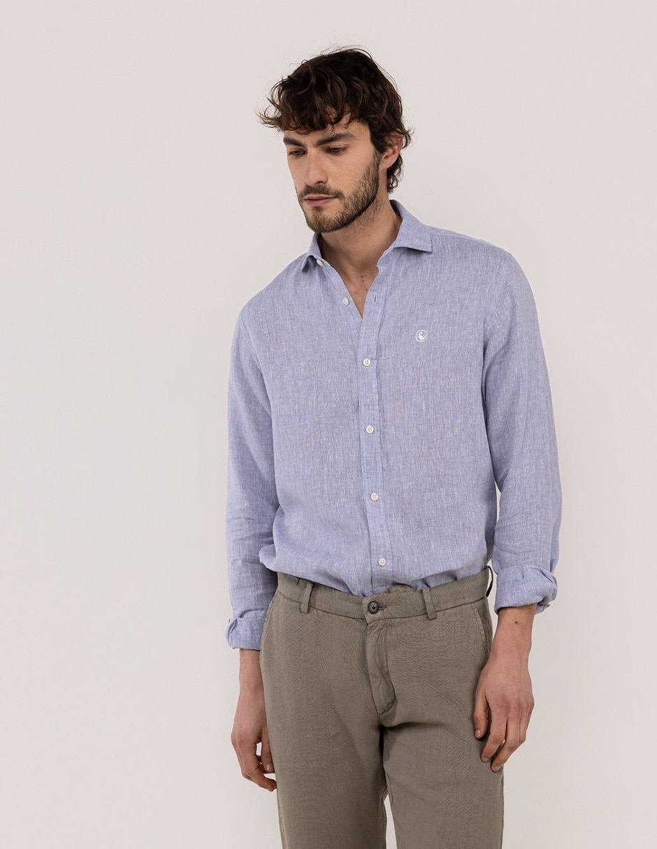 Camisa/sobrecamisa casual de lino manga larga para hombre Camisa/sobrecamisa casual de lino manga larga para hombre