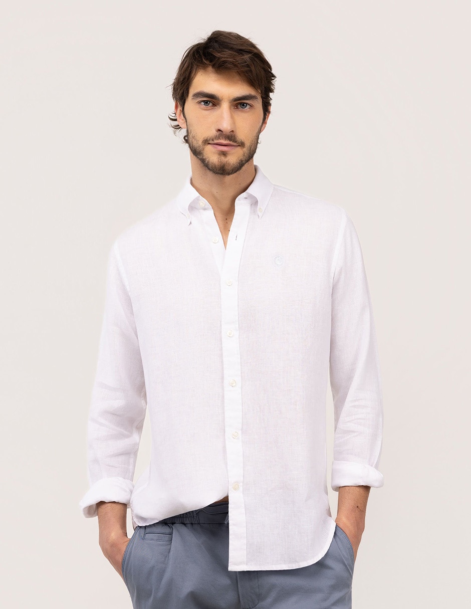 Camisa casual de lino manga larga para hombre Camisa casual de lino manga larga para hombre