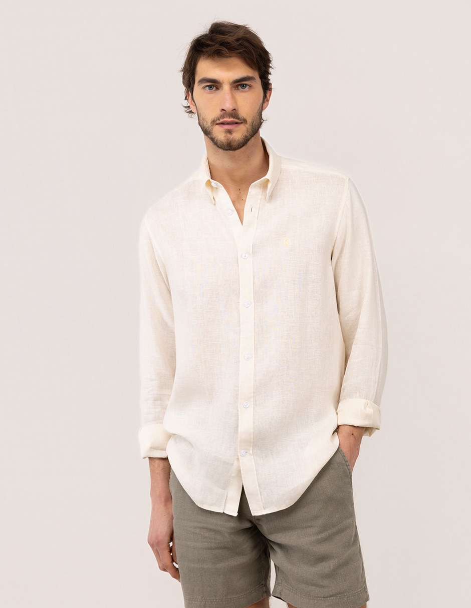 Camisa/sobrecamisa casual de lino manga larga para hombre 1