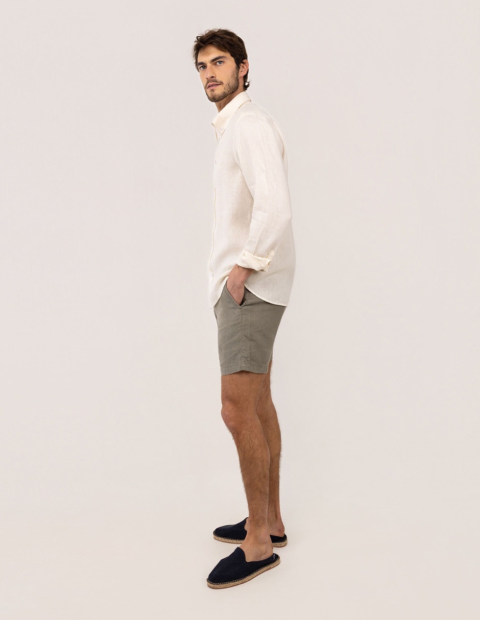 Camisa/sobrecamisa casual de lino manga larga para hombre 2