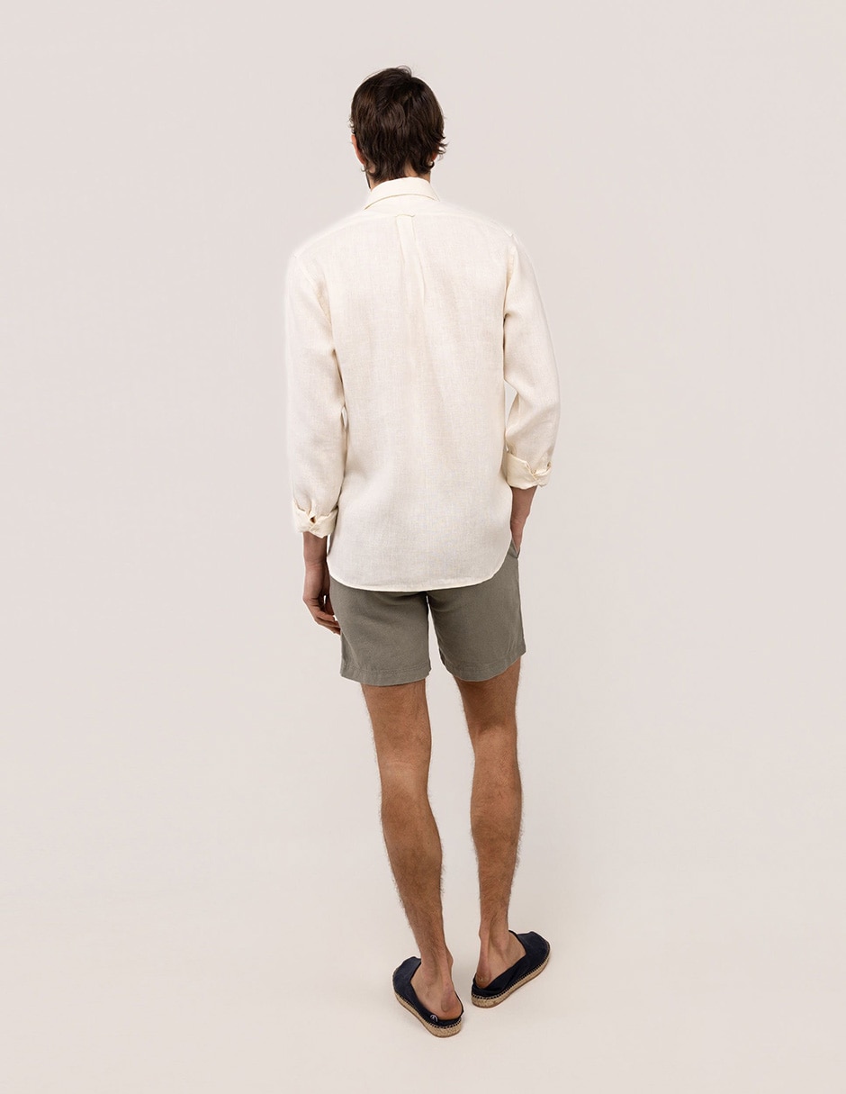 Camisa/sobrecamisa casual de lino manga larga para hombre 3