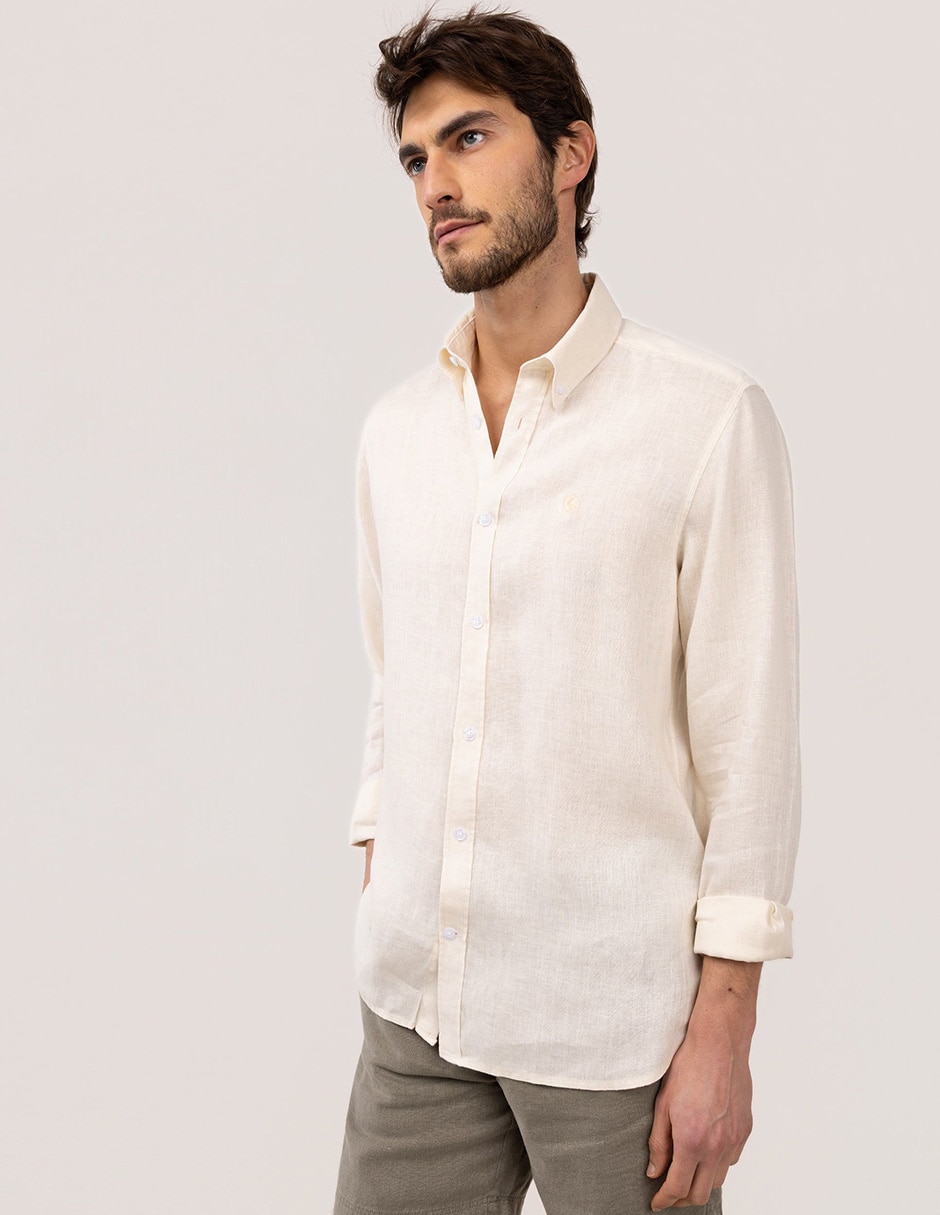 Camisa/sobrecamisa casual de lino manga larga para hombre 4