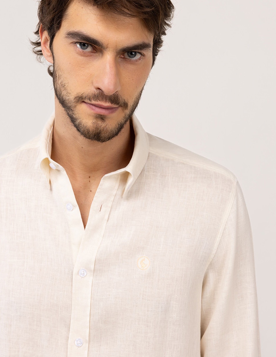 Camisa/sobrecamisa casual de lino manga larga para hombre 5
