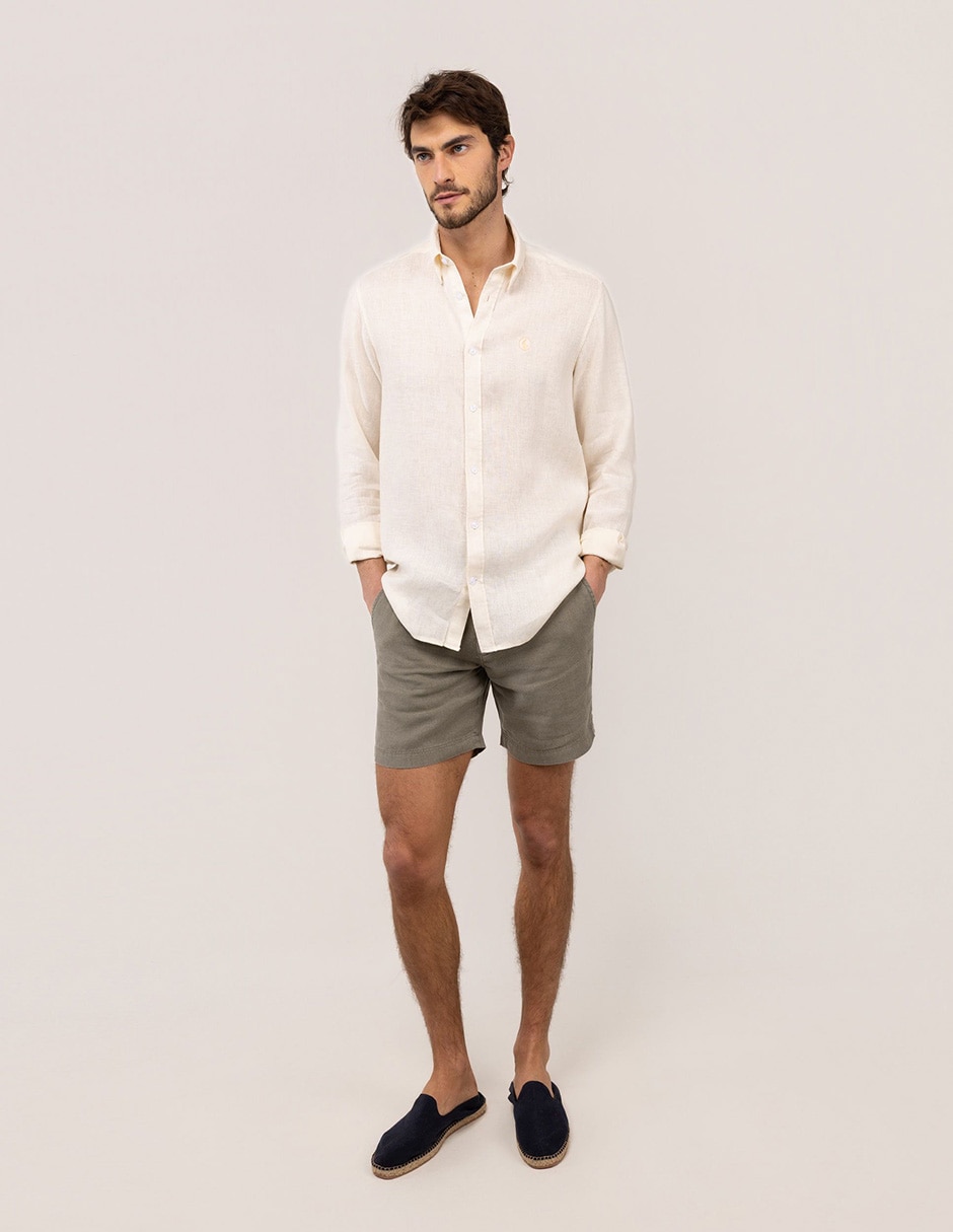 Camisa/sobrecamisa casual de lino manga larga para hombre 6
