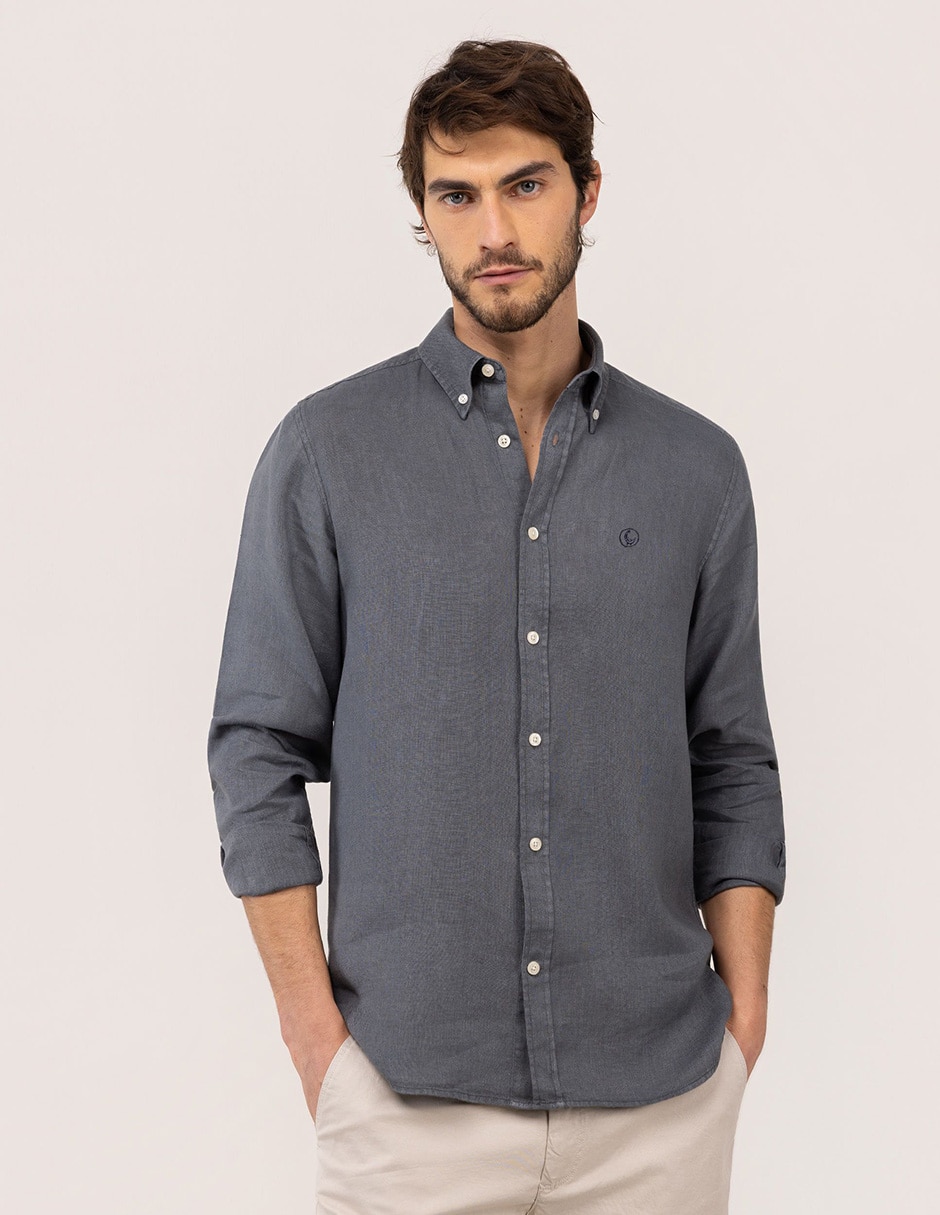 Camisa casual de lino manga larga para hombre Camisa casual de lino manga larga para hombre