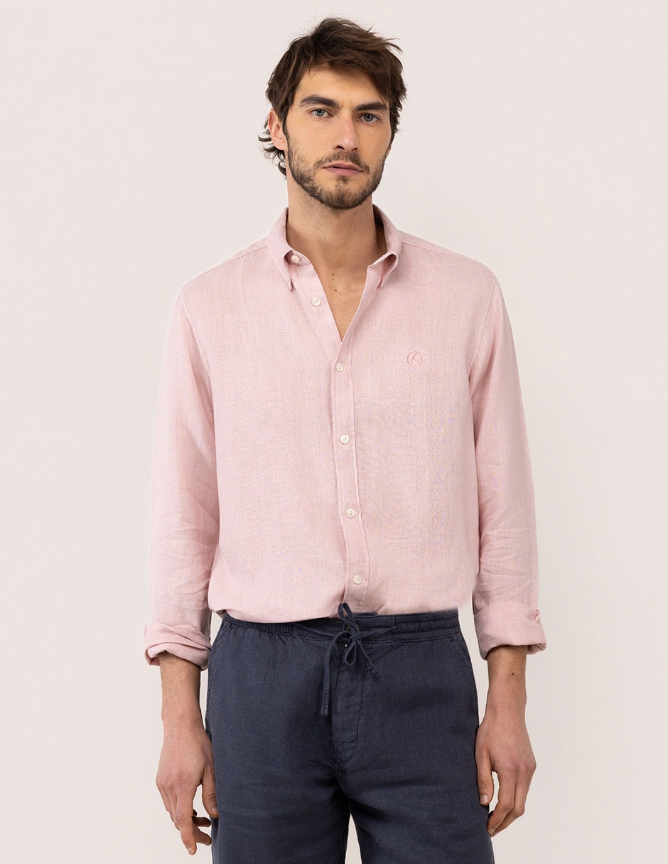 Camisa casual de lino manga larga para hombre Camisa casual de lino manga larga para hombre