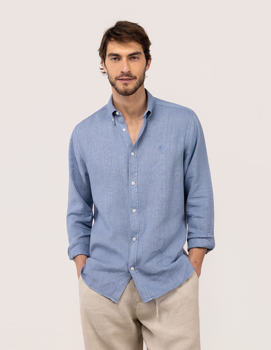 Camisa casual de lino manga larga para hombre Camisa casual de lino manga larga para hombre
