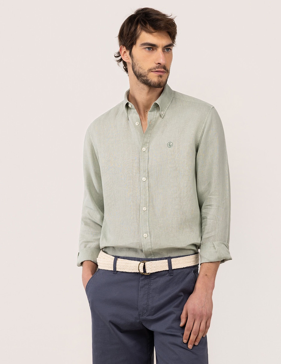 Camisa casual de lino manga larga para hombre