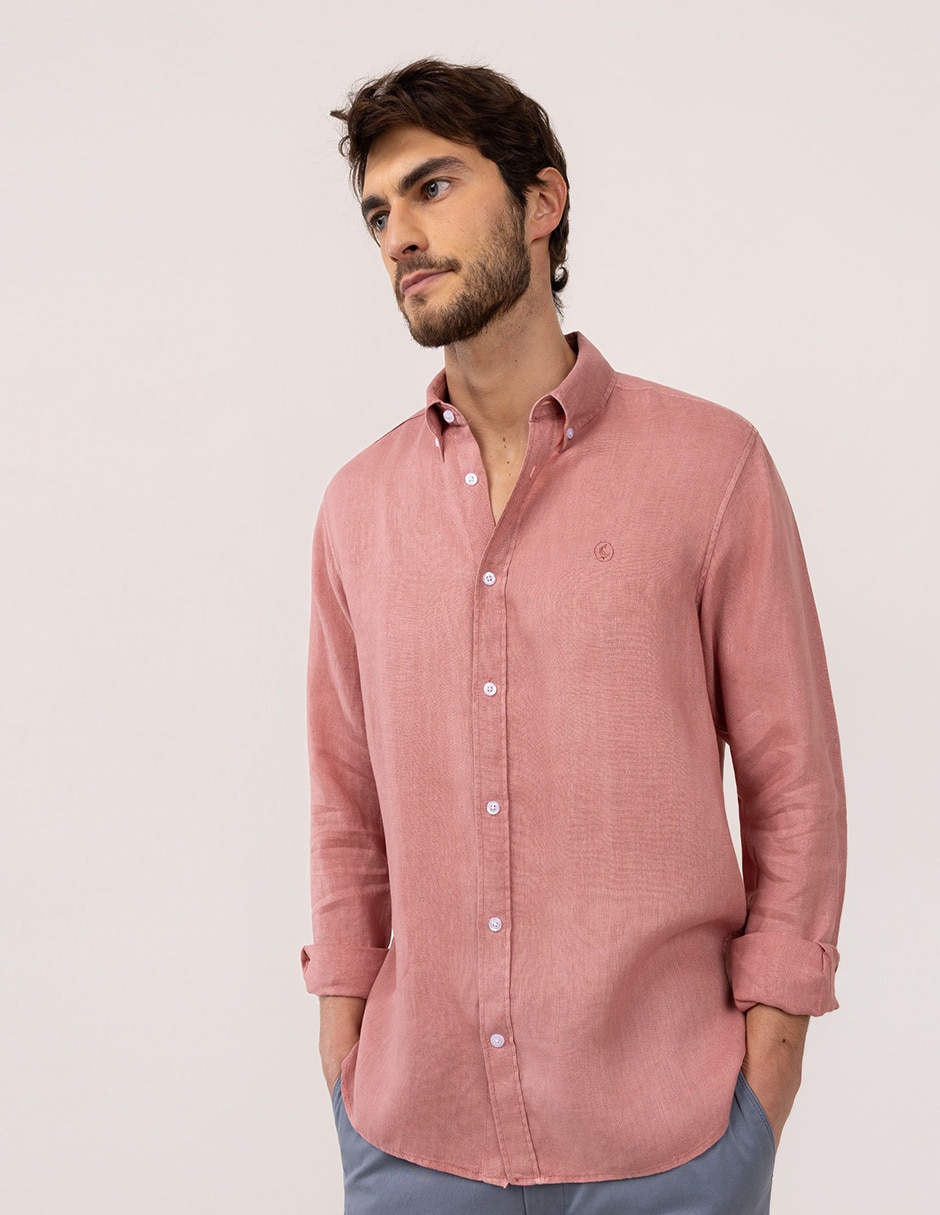 Camisa/sobrecamisa casual de lino manga larga para hombre 2