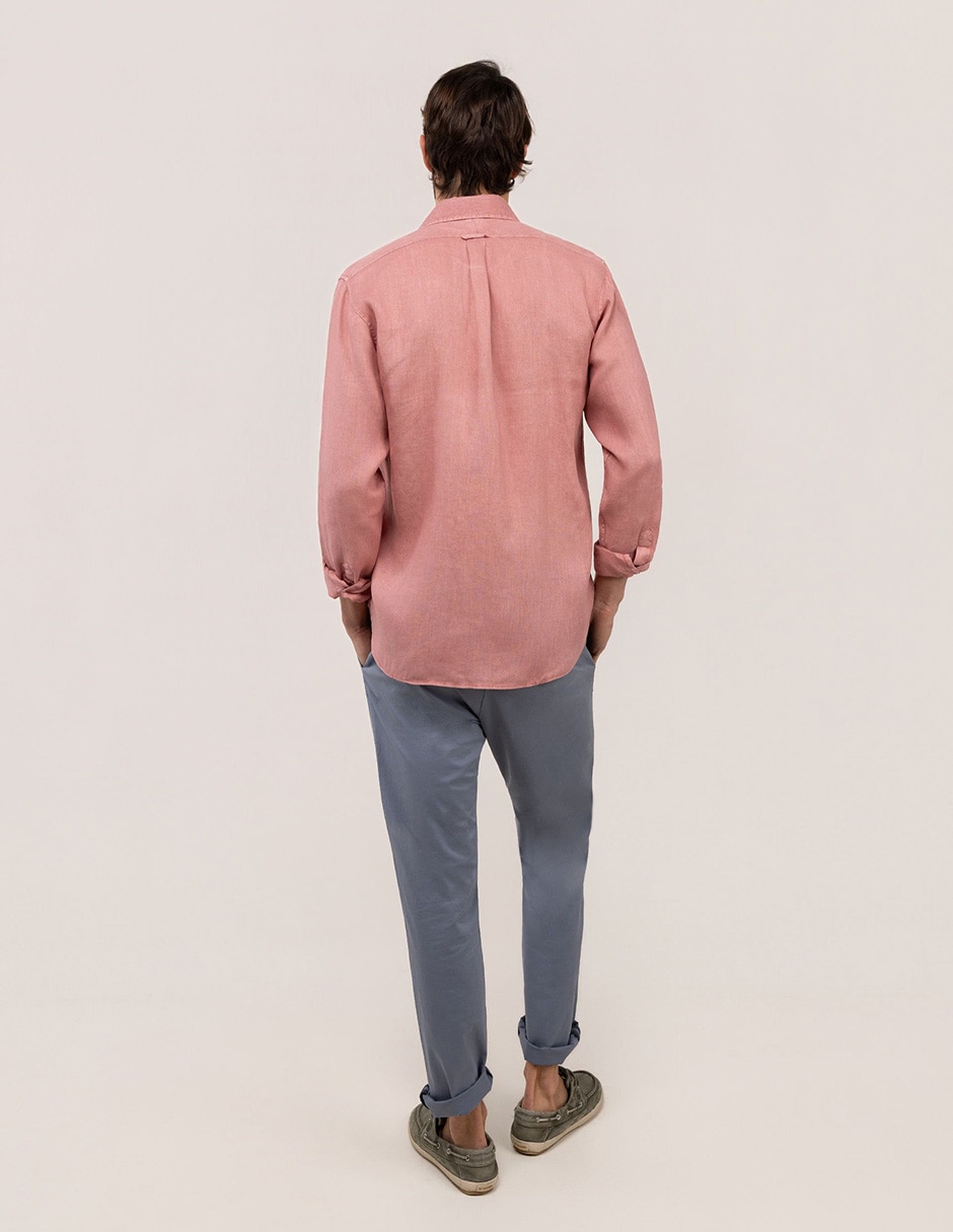 Camisa/sobrecamisa casual de lino manga larga para hombre 3