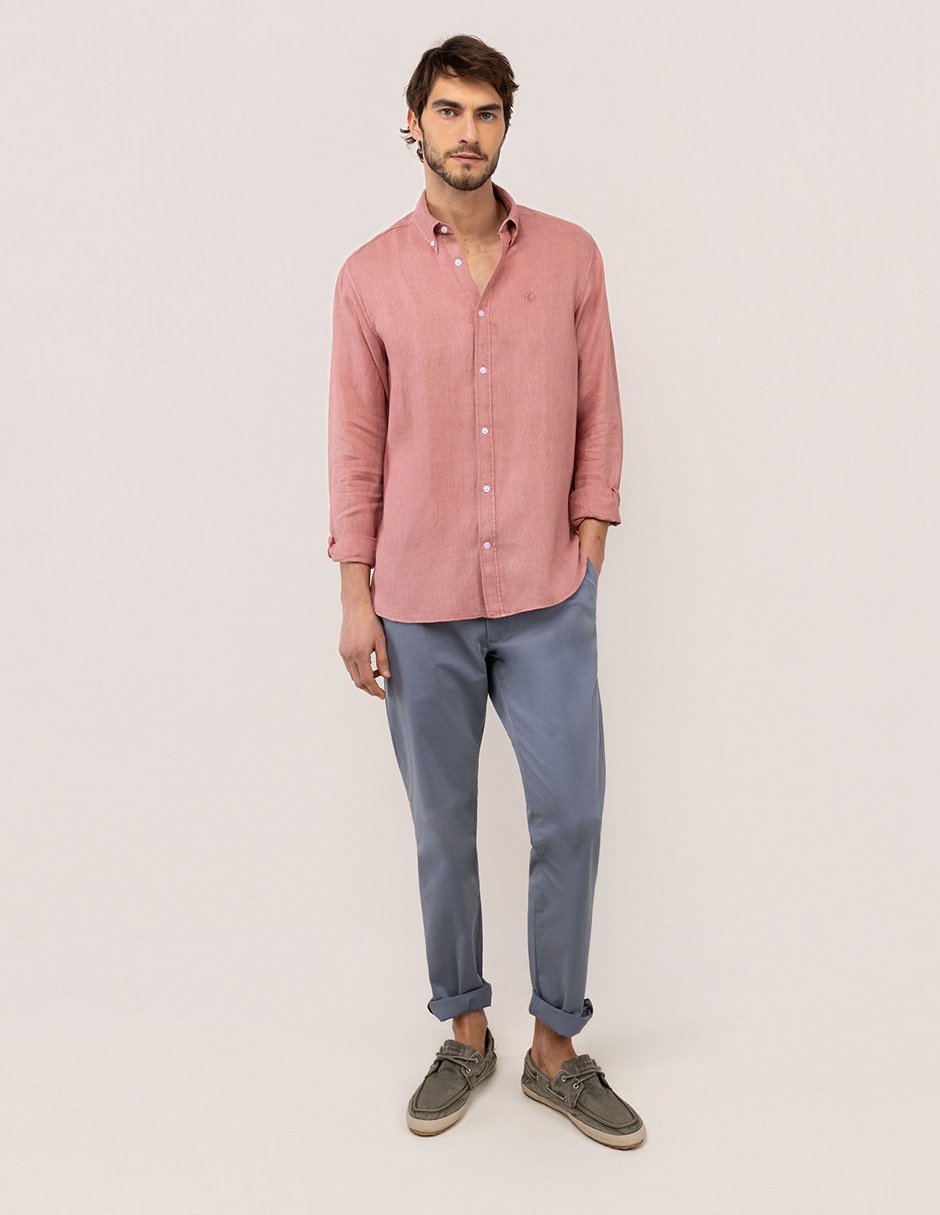 Camisa/sobrecamisa casual de lino manga larga para hombre 4