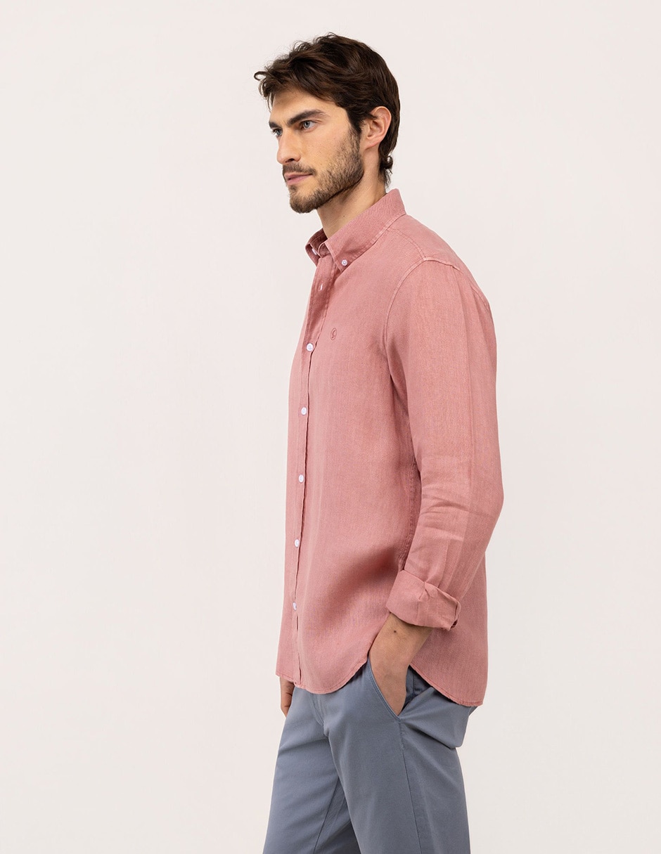 Camisa/sobrecamisa casual de lino manga larga para hombre 5