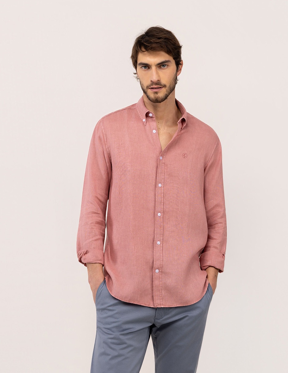 Camisa/sobrecamisa casual de lino manga larga para hombre 6