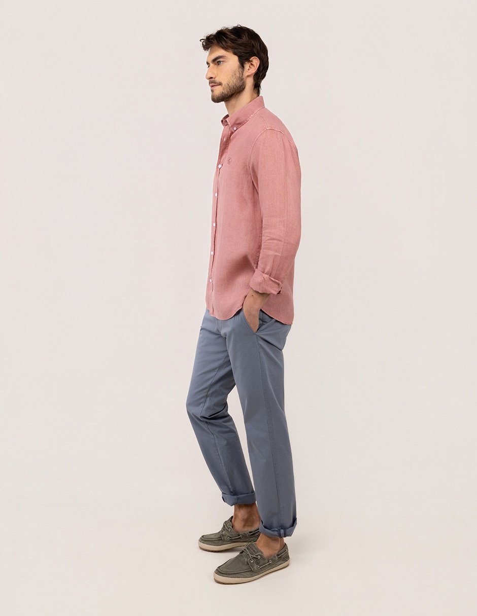Camisa/sobrecamisa casual de lino manga larga para hombre 7
