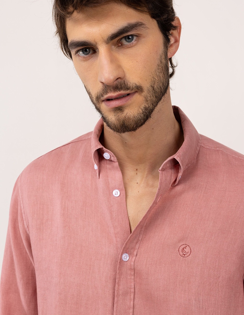 Camisa/sobrecamisa casual de lino manga larga para hombre 8