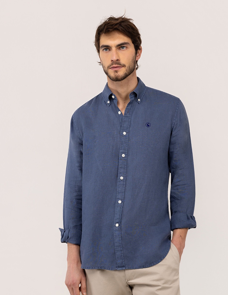 Camisa/sobrecamisa casual de lino manga larga para hombre