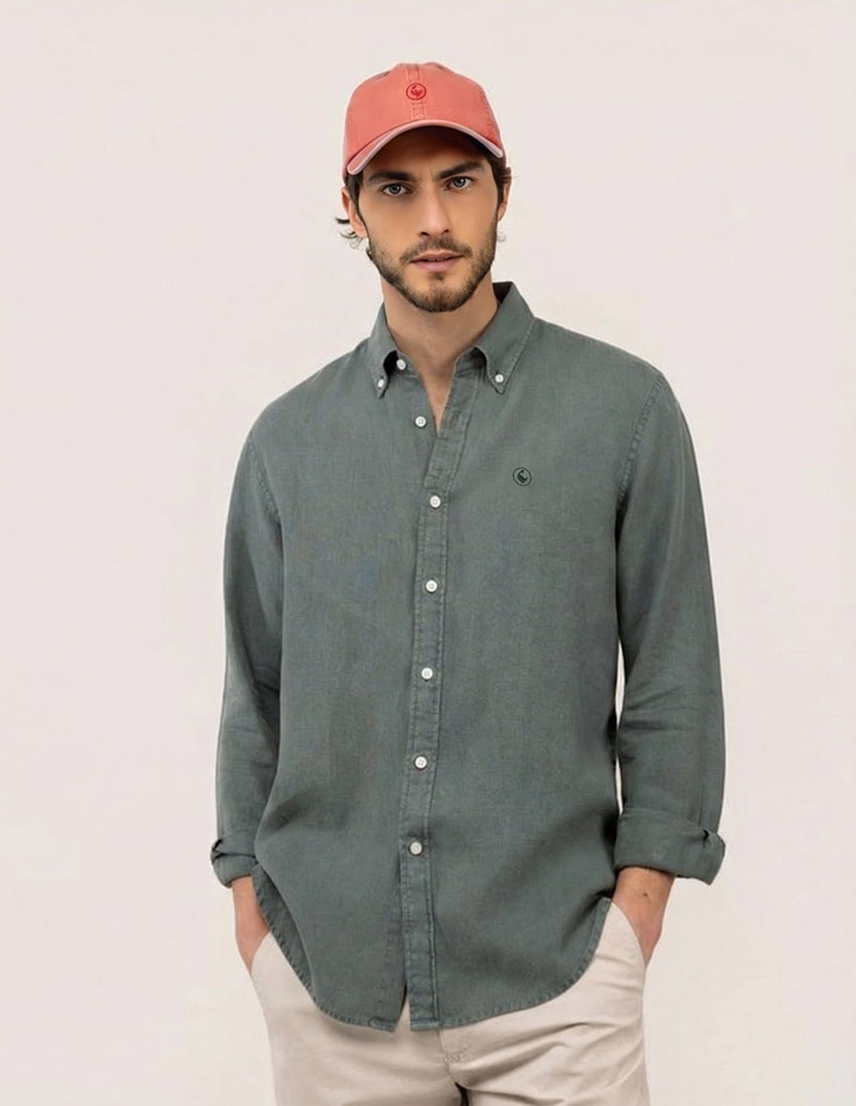 Camisa/sobrecamisa casual de lino manga larga para hombre Camisa/sobrecamisa casual de lino manga larga para hombre