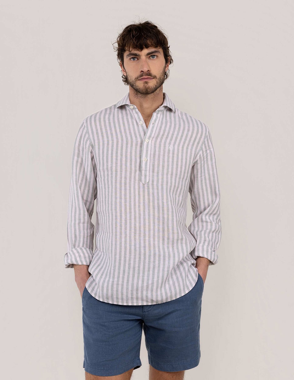 Camisa/sobrecamisa casual de lino manga larga para hombre 1