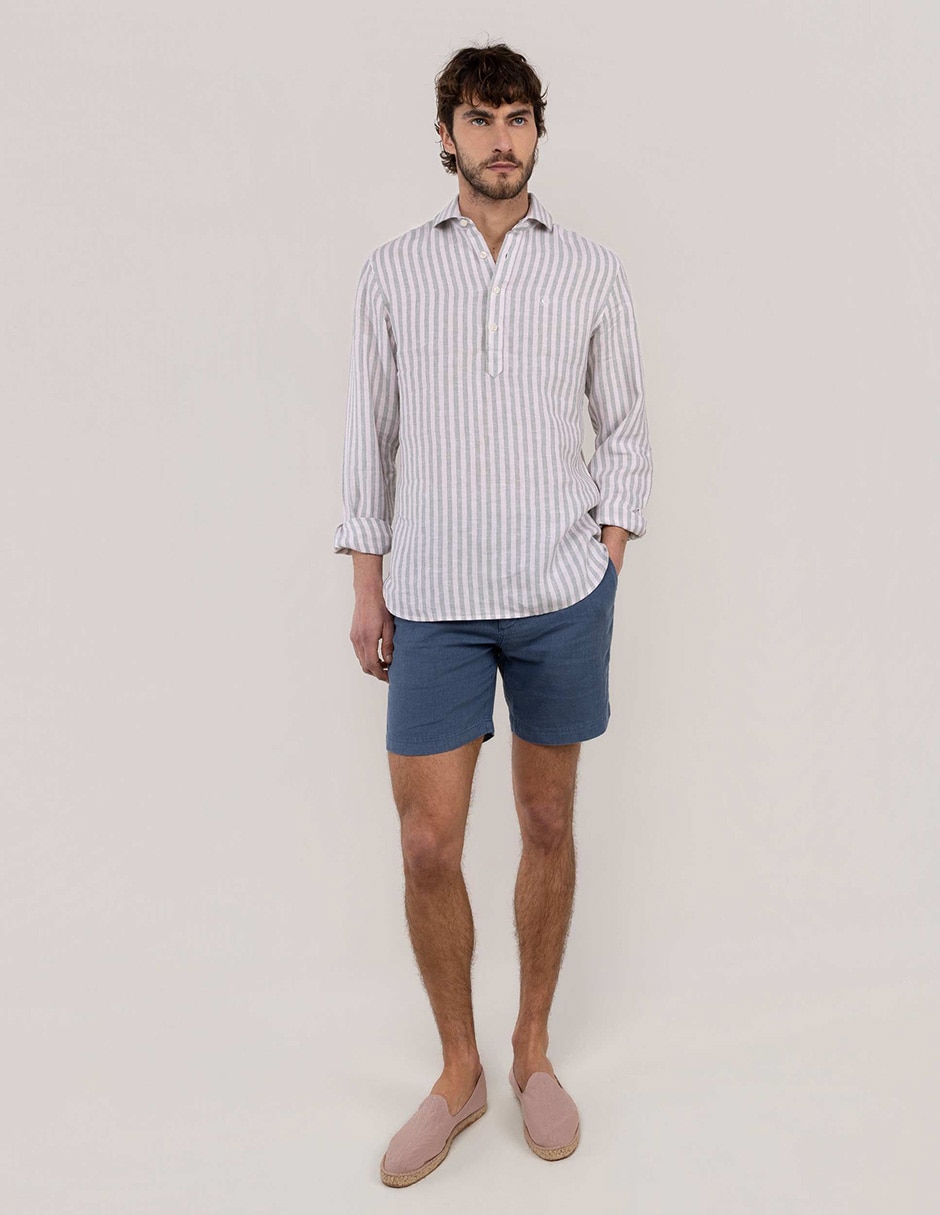 Camisa/sobrecamisa casual de lino manga larga para hombre 2