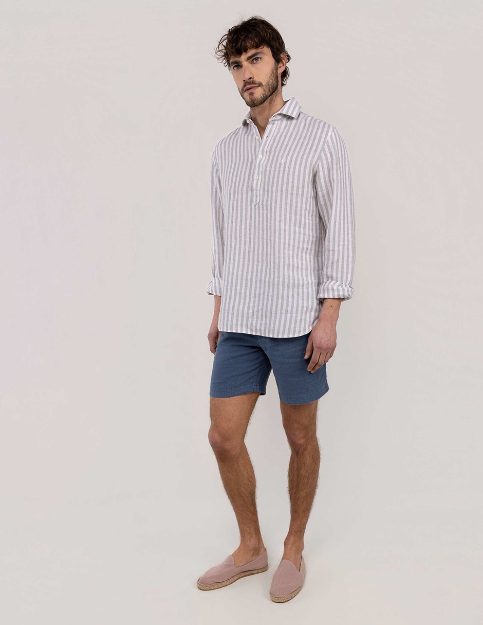 Camisa/sobrecamisa casual de lino manga larga para hombre 3