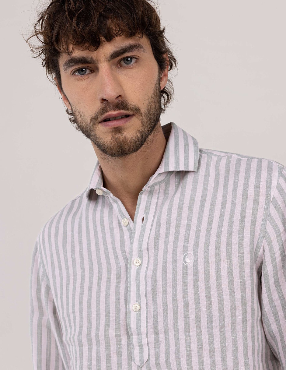 Camisa/sobrecamisa casual de lino manga larga para hombre 4