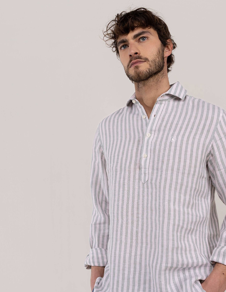 Camisa/sobrecamisa casual de lino manga larga para hombre 5