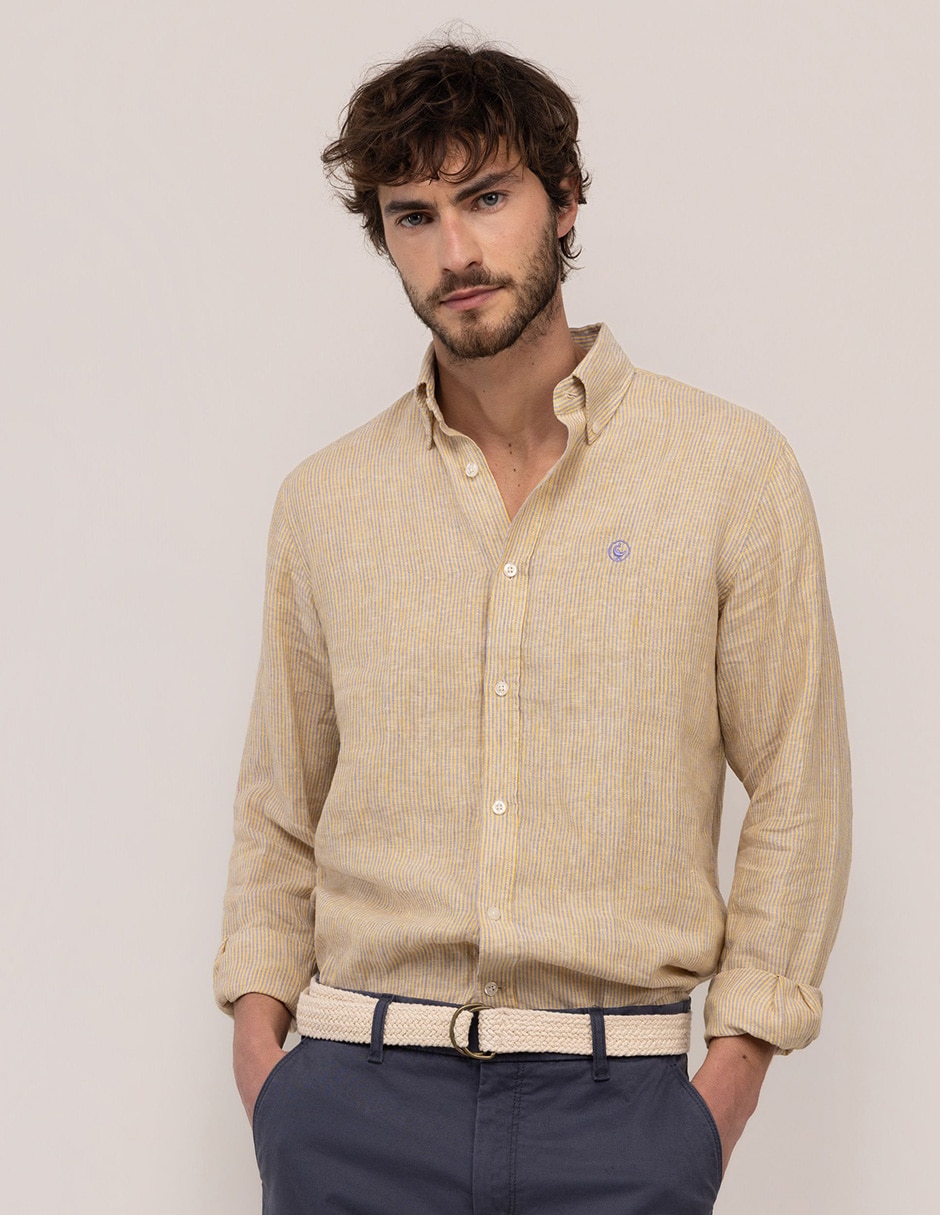 Camisa casual El Ganso de lino manga larga para hombre