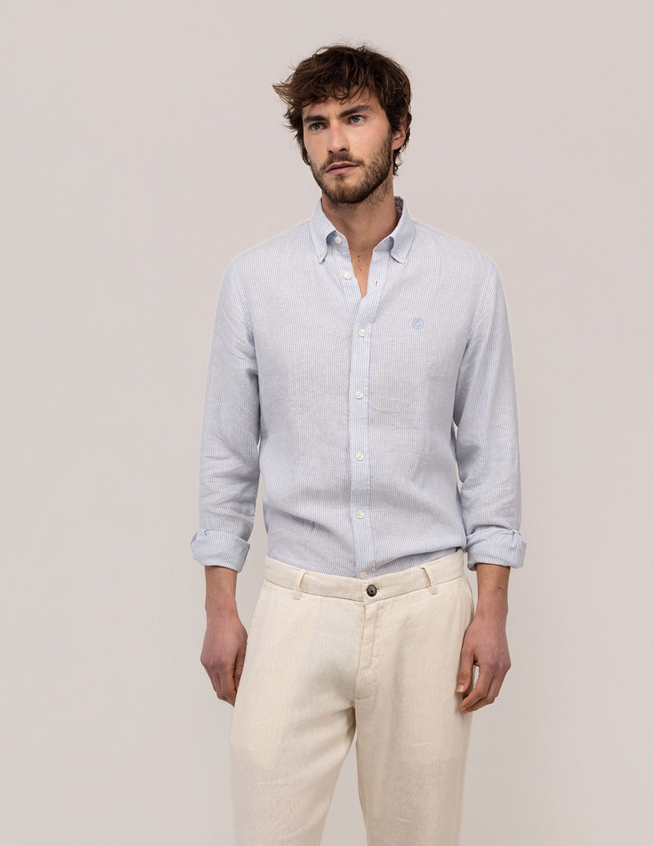 Camisa/sobrecamisa casual de lino manga larga para hombre Camisa/sobrecamisa casual de lino manga larga para hombre