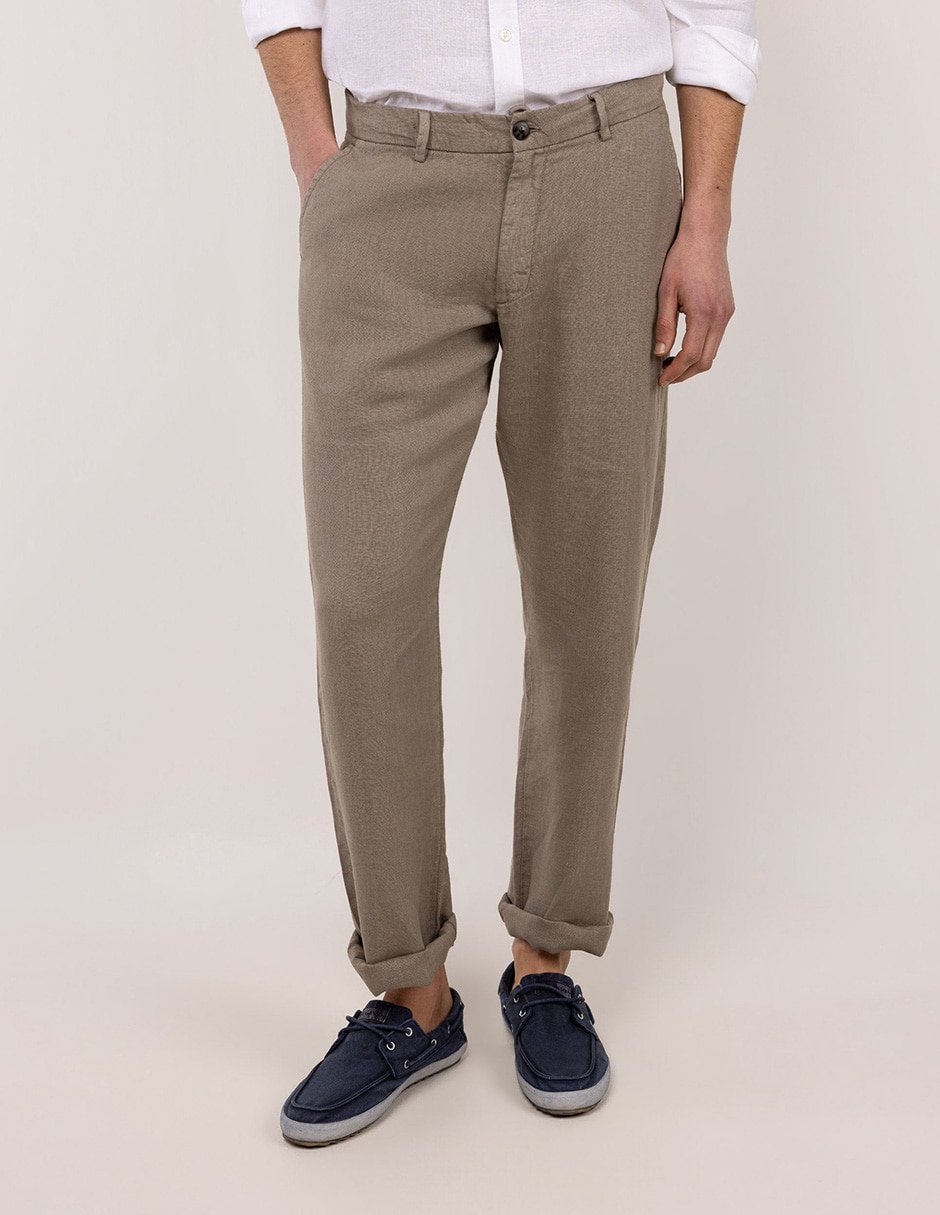Pantalón casual regular regular de lino para hombre 1
