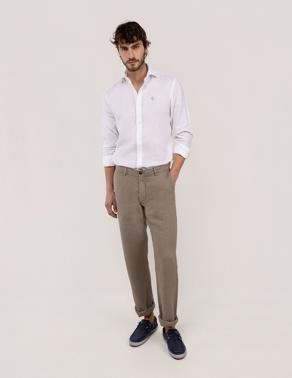 Pantalón casual regular regular de lino para hombre 2
