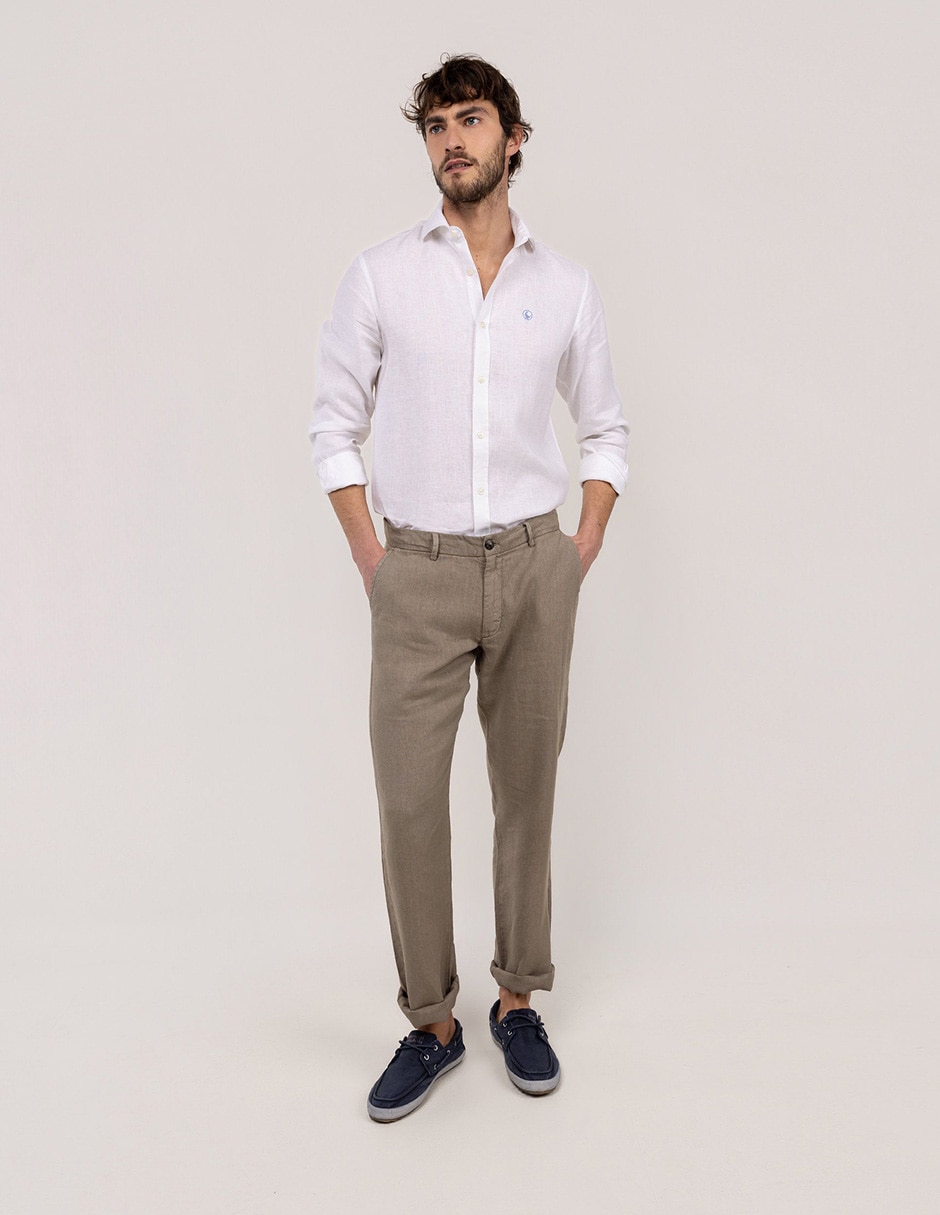 Pantalón casual regular regular de lino para hombre 3