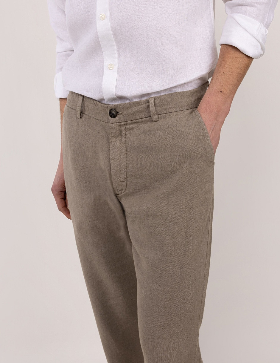 Pantalón casual regular regular de lino para hombre 4