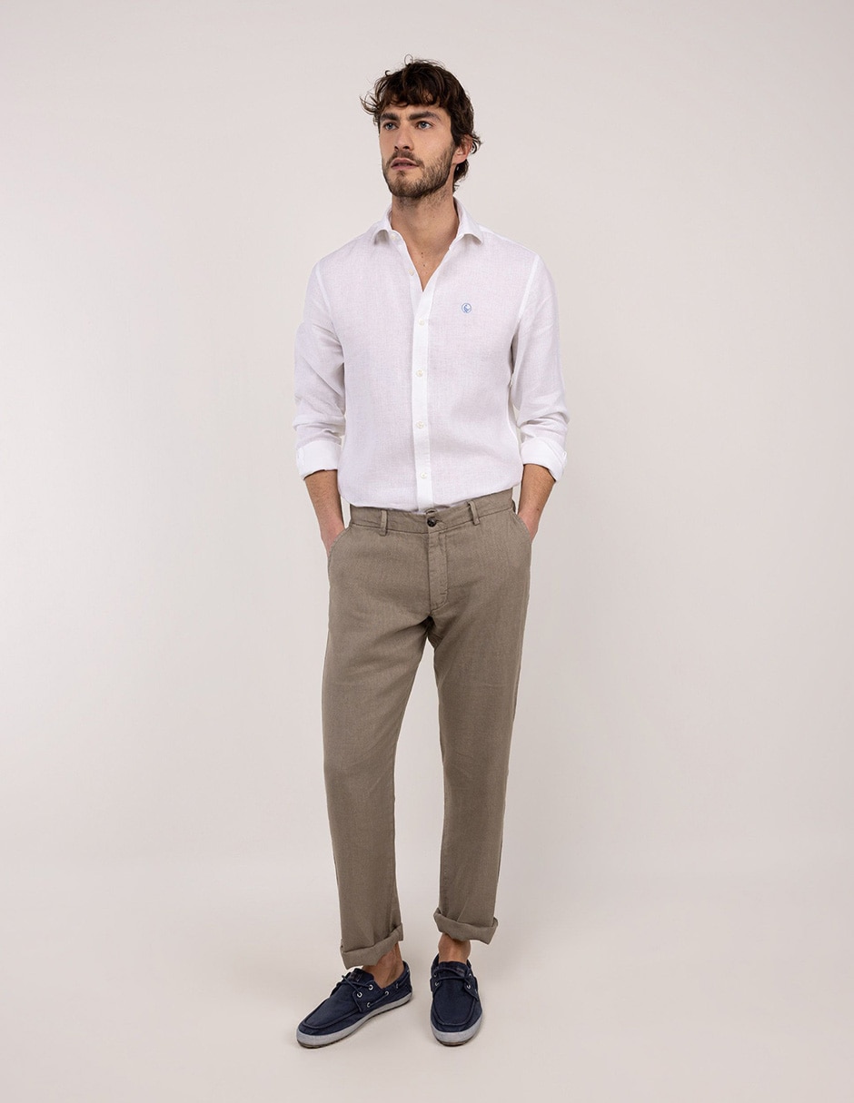 Pantalón casual regular regular de lino para hombre 5