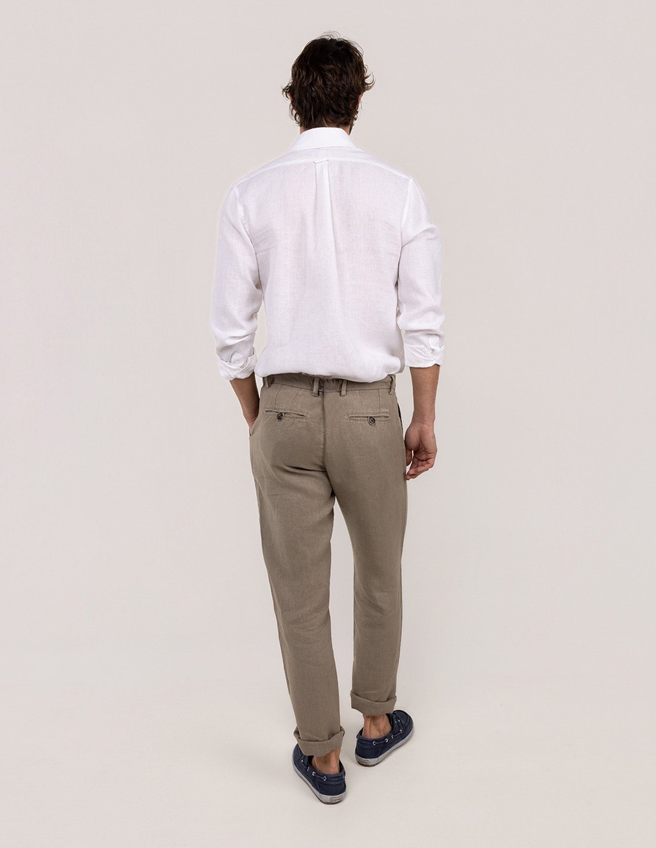 Pantalón casual regular regular de lino para hombre 6
