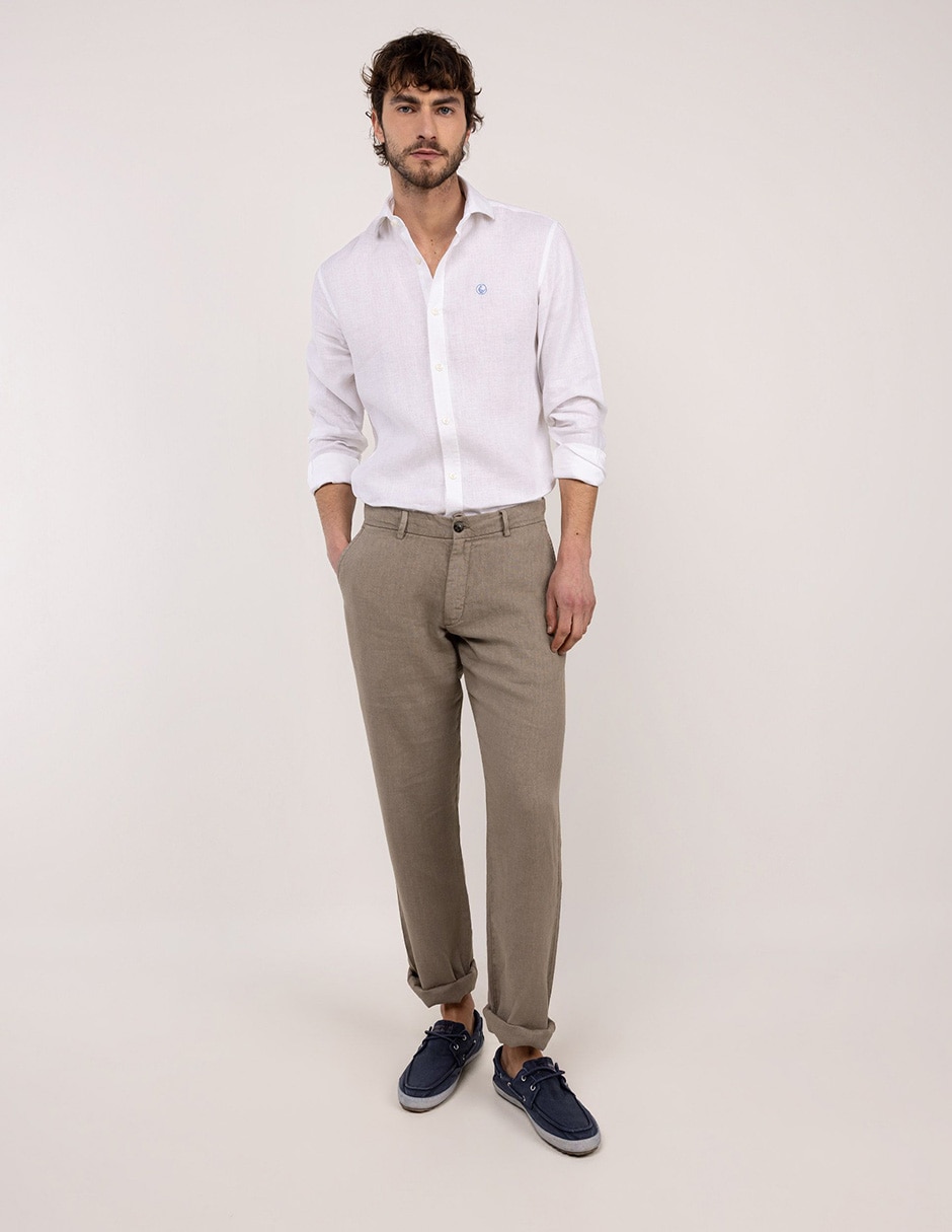 Pantalón casual regular regular de lino para hombre 7