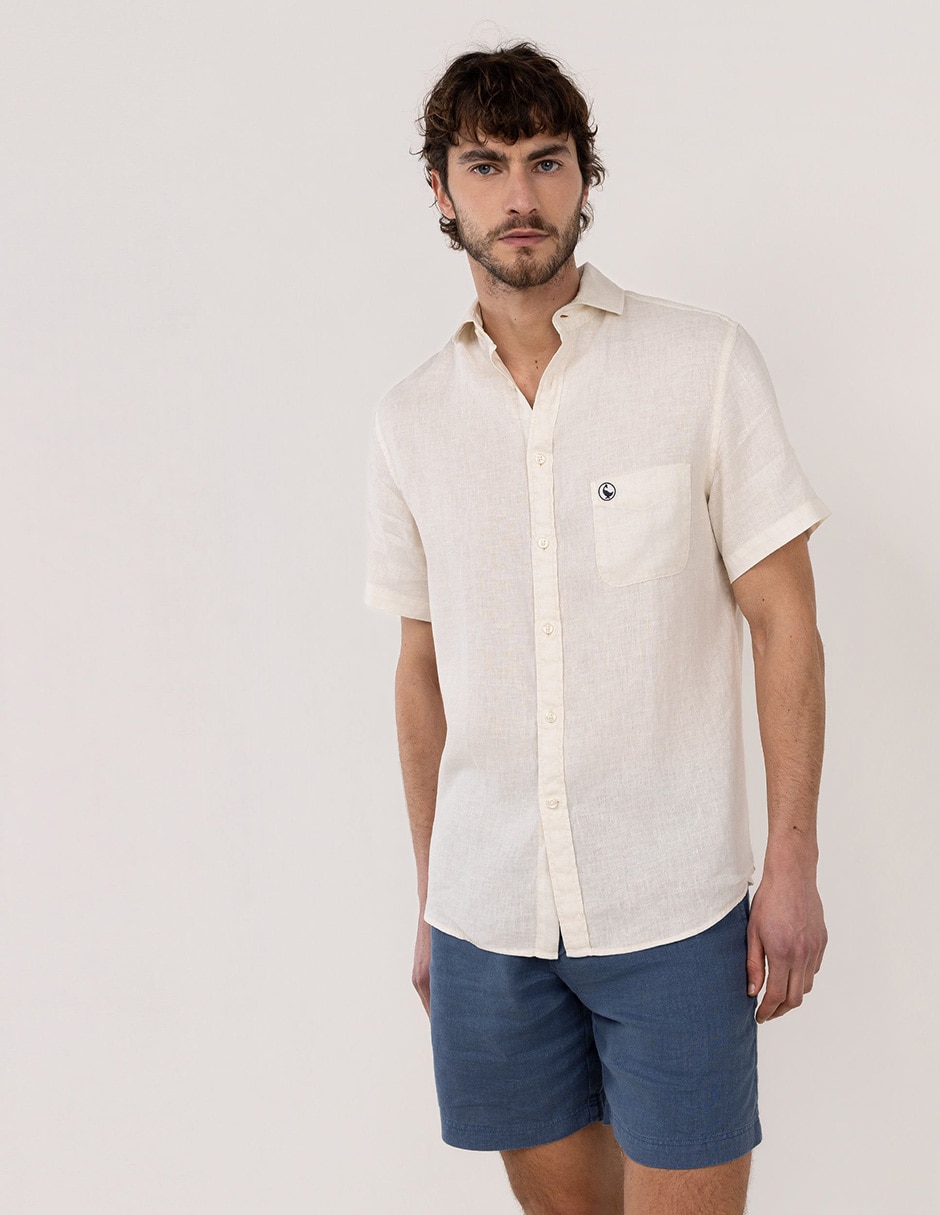 Camisa de lino manga corta para hombre 4