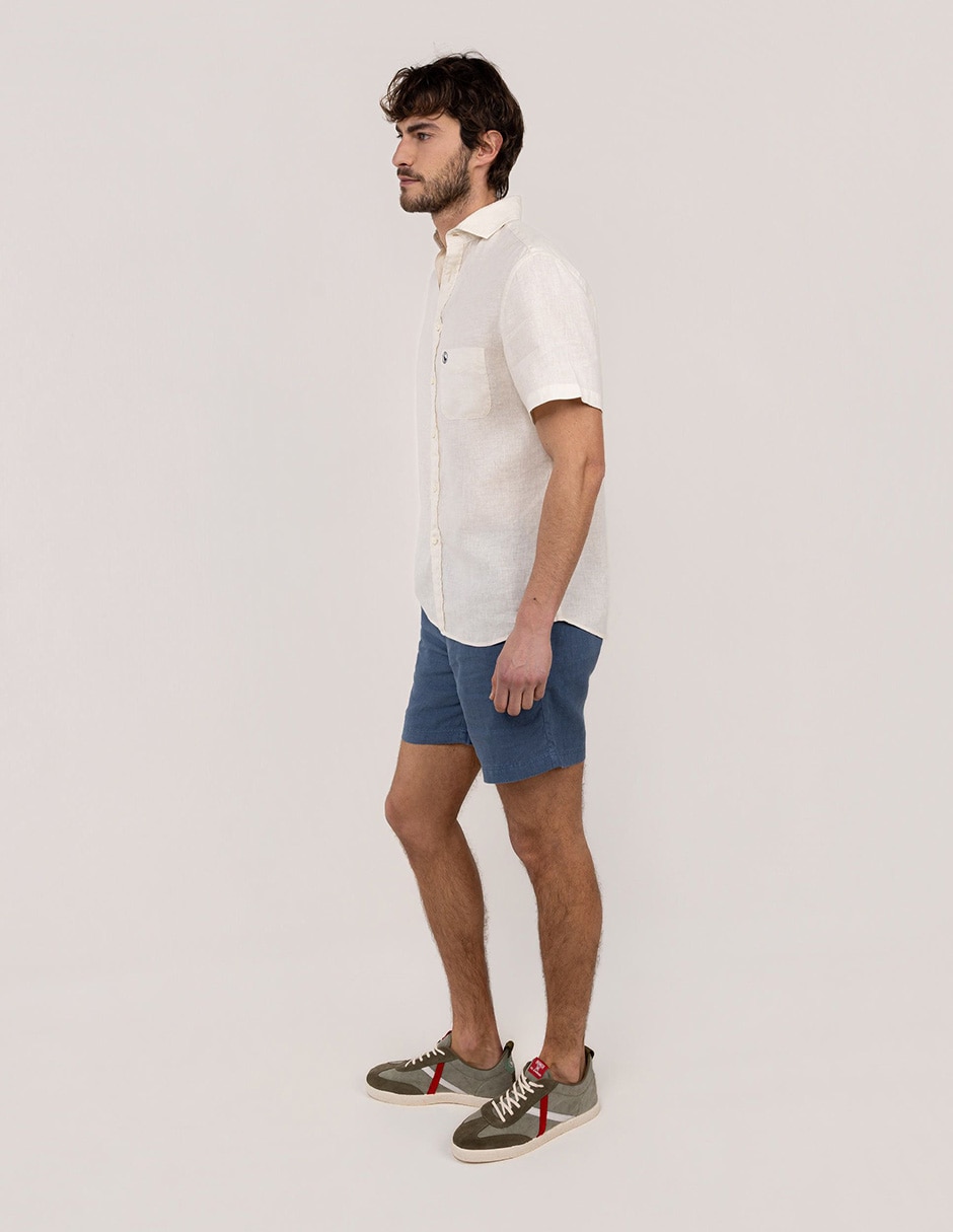 Camisa de lino manga corta para hombre 5