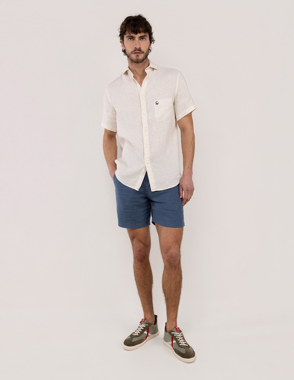 Camisa de lino manga corta para hombre 6